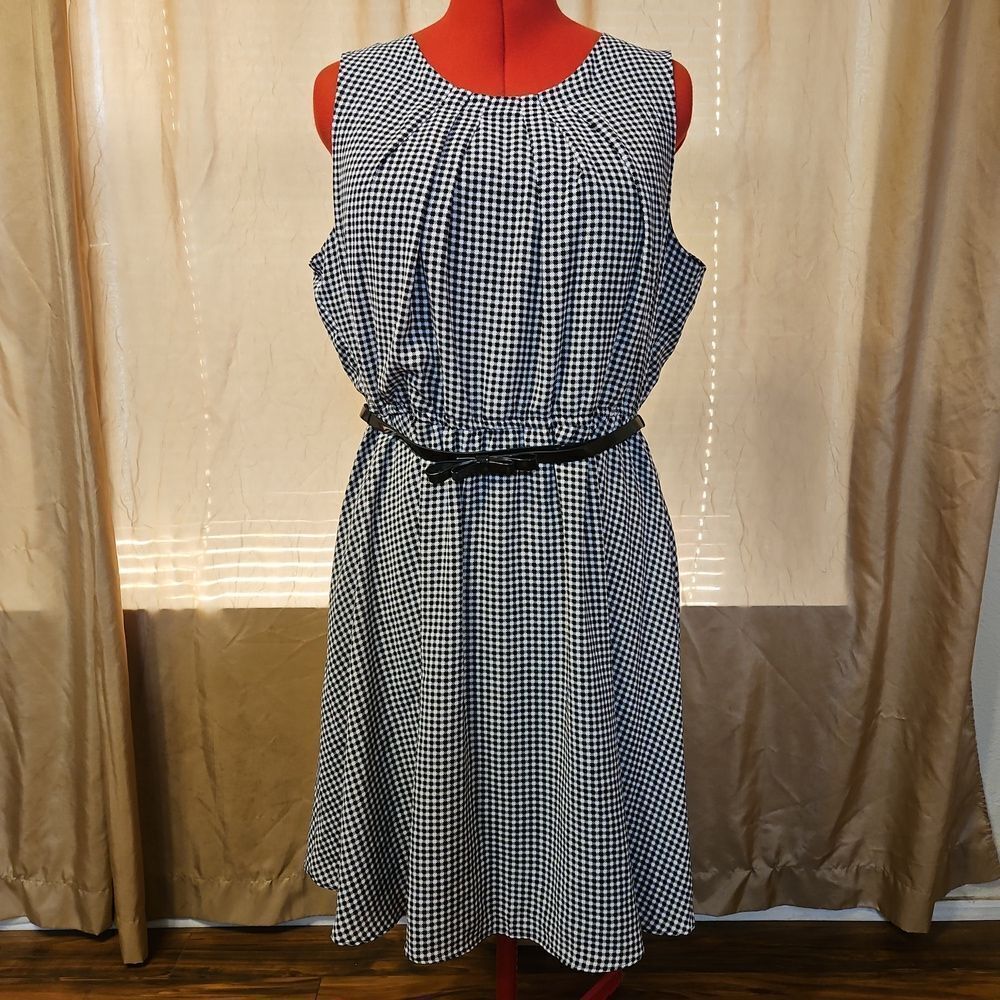 Kohl's Elle XL Black and White Gingham Checkered Fit & Flare Dress